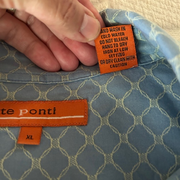 GUC size XL Sette Ponti Blue Patterned Men's Silk blend shirt. Button up. - Picture 4 of 10